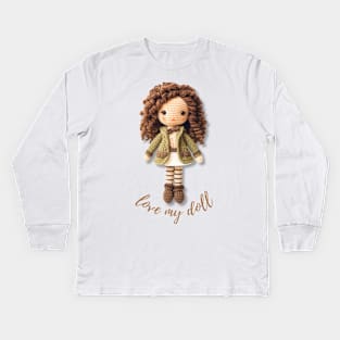 Handmade Wool Doll, Cozy and Cute - design 1 Kids Long Sleeve T-Shirt